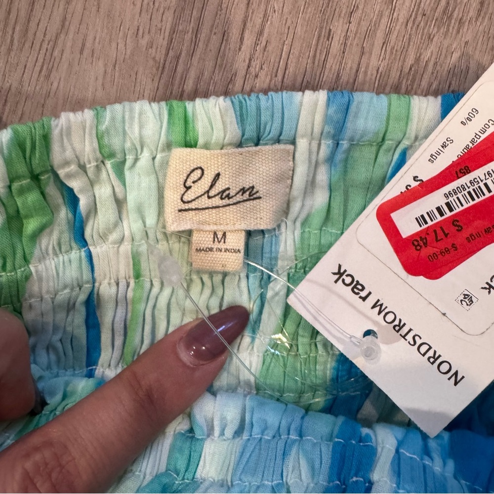Elan Smocked Midi Cotton Cover-Up Skirt in Azure Amalfi Size Medium 100% Cotton - Picture 3 of 5